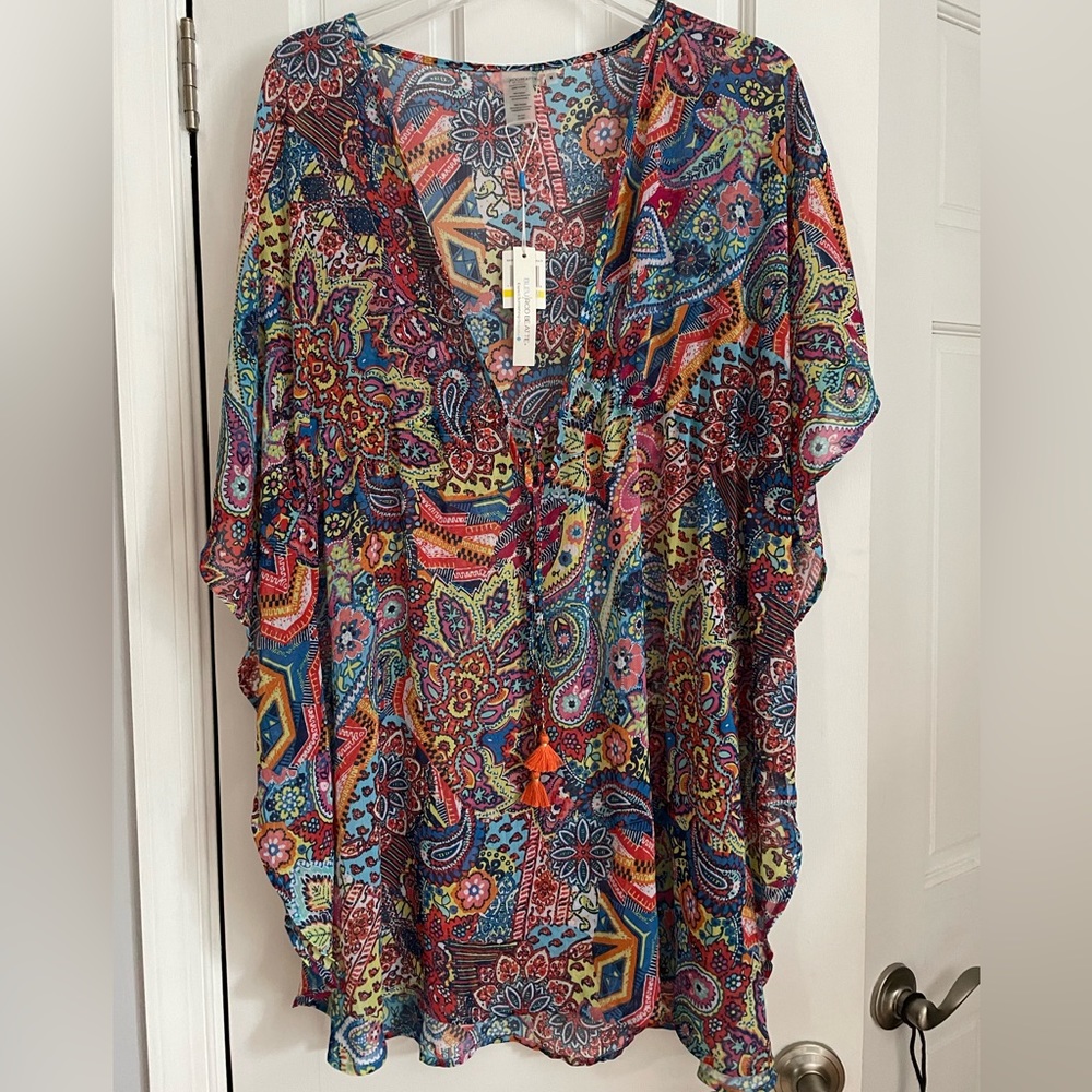 Bleu by Rod Beattie, Women's Multicolor Flight Chiffon Cover-Up Caftan, Medium